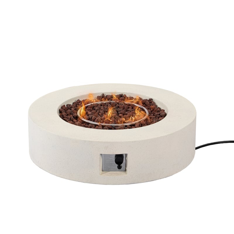 COSIEST Ecru Round Outdoor Propane Fire Pit Tank Outside