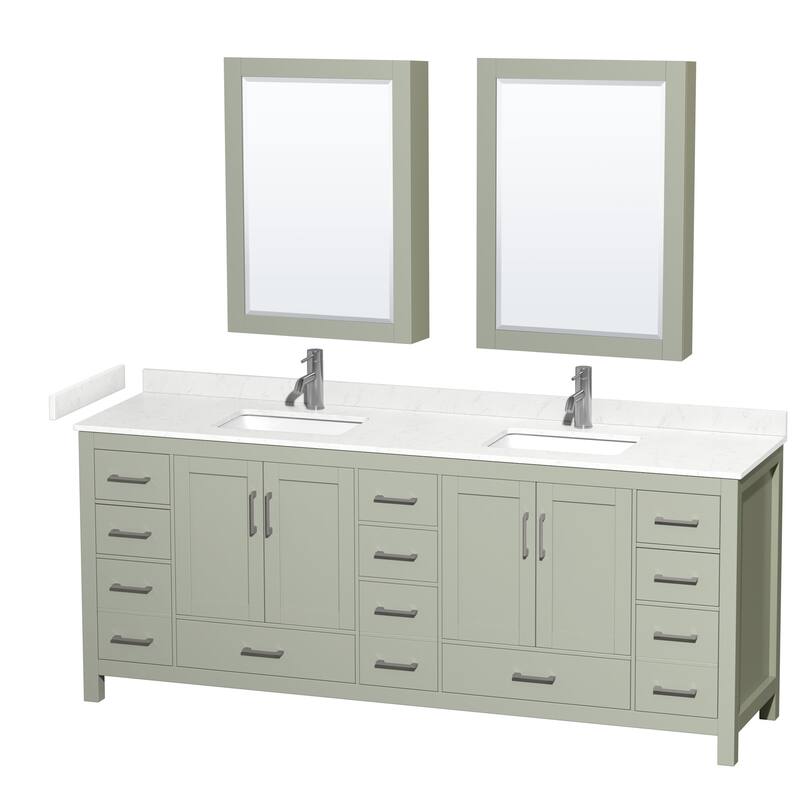 Wyndham Collection WCS141484D-VCA-MED Sheffield 84" Free Standing - Light Green / Carrara Cultured Marble Top /