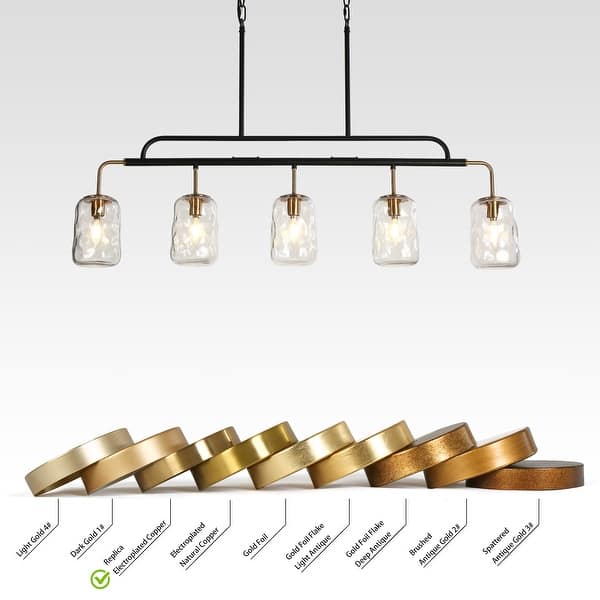 dimension image slide 3 of 4, LALUZ Modern 5-Light Hand-blown Glass 41" W Chandelier Gun Black Gold Kitchen Island Light - W 41.3" x D 4.3" x H 24"