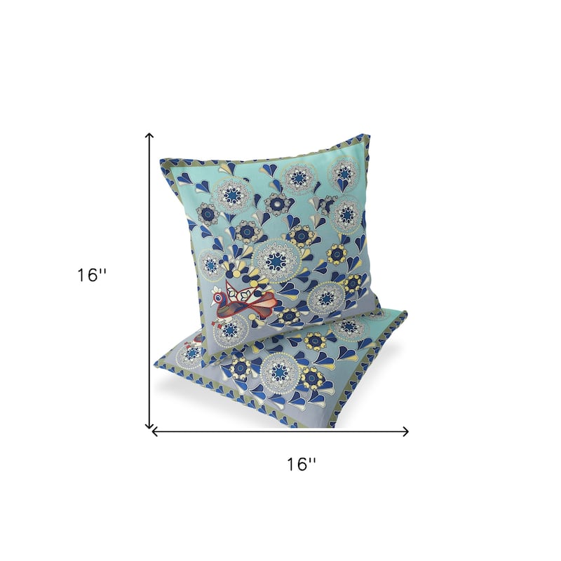 HomeRoots Set of Two 16" X 16" Green and Brown Peacock Blown Seam Floral Indoor Outdoor Throw Pillow - 16.00' X '16.00' X '5.00