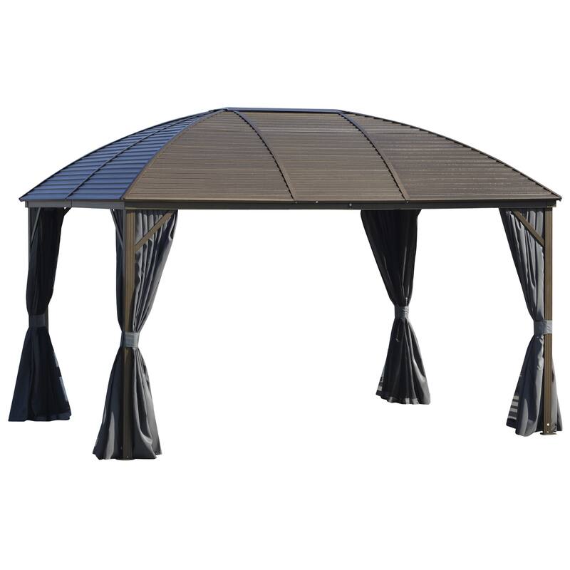 Outsunny 10x13 Hardtop Gazebo, Permanent Metal Roof Gazebo Canopy Arc with Aluminum Frame