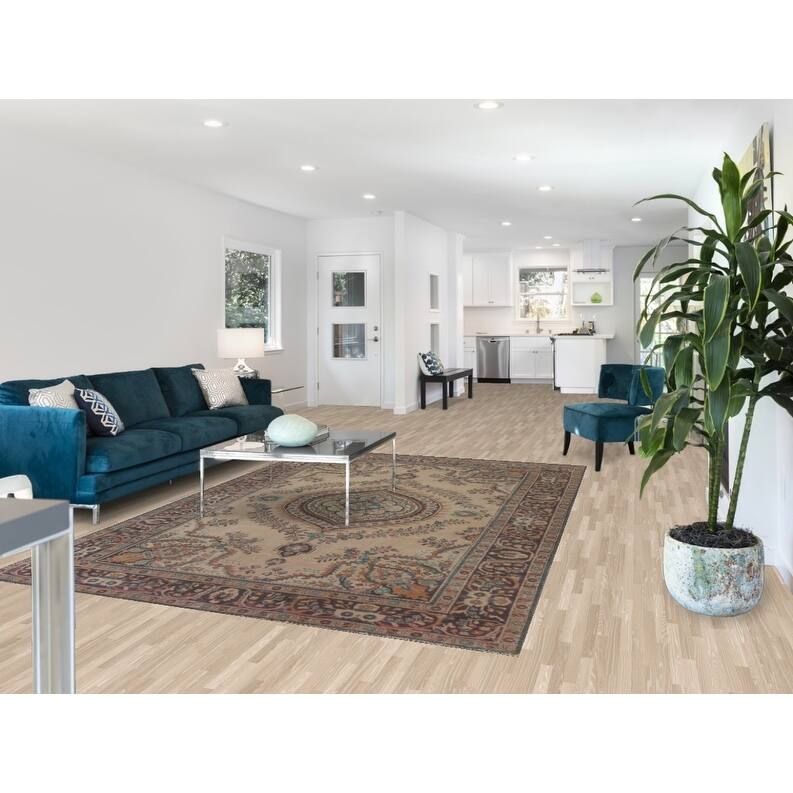 Hand Knotted Oriental 100% Wool Carpet Traditional Floral Beige & Ivories Tabriz Area Rug - 9' 6'' X 6' 7''