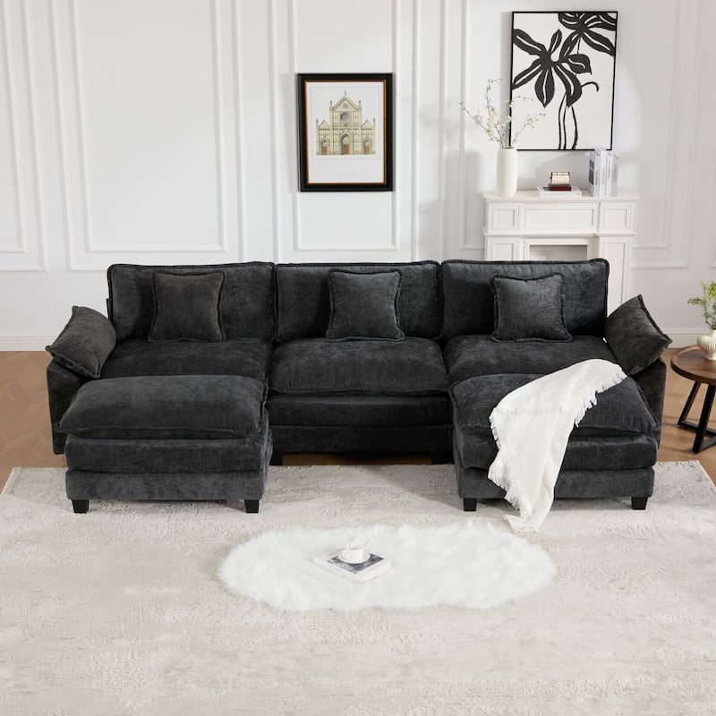 Roomfitters 3-Seater Cloud Sofa, Modern Chenille Upholstered Sectional Couch with Wide Armrests and Deep Cushions