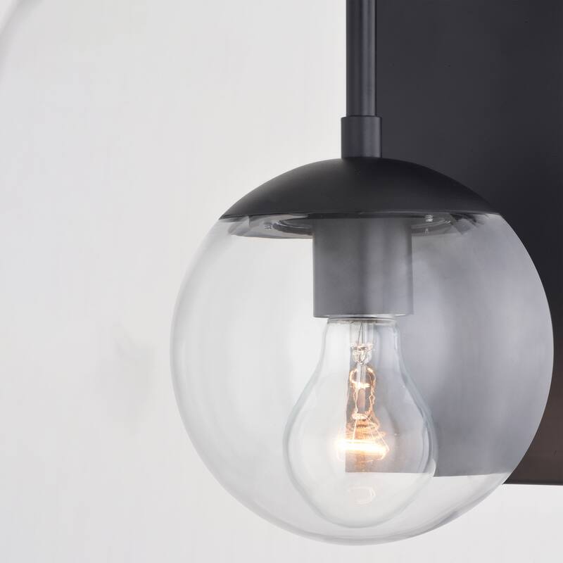 Keeler 1 Light Matte Black Indoor Outdoor Wall Sconce Clear Glass Globe Shade, LED Compatible - 6-in W x 12-in H x 7.5-in D
