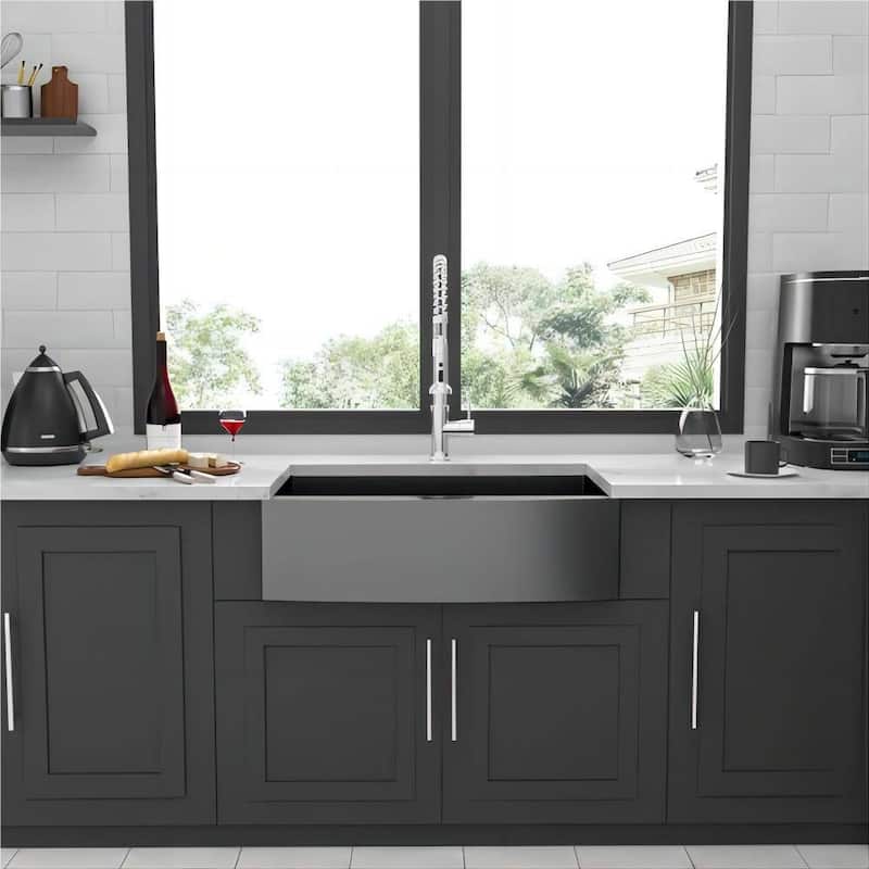 30" 33" 36" Gunmetal Black Farmhouse Sink Apron Front Kitchen Sink