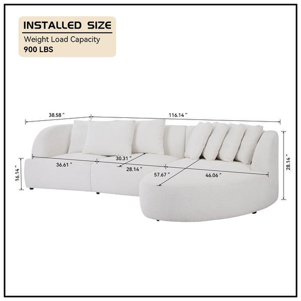 Modern Contemporary Large White Curved Upholstered L shaped Sofa Chaise