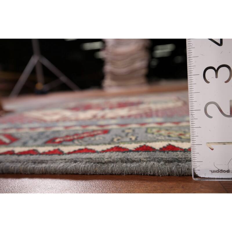 Geometric Kazak Accent Rug Hand-Knotted Wool Carpet - 3'4" x 4'10"