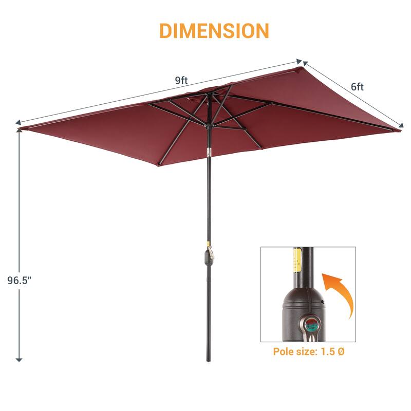 LIVOOSUN 6x9Ft Patio Market Umbrella Weather-Resistant Table Umbrella