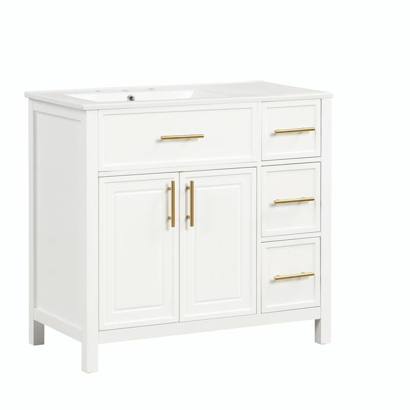 36" Bathroom Vanity with Sink Top, Cabinet with Two Doors and Three Drawers