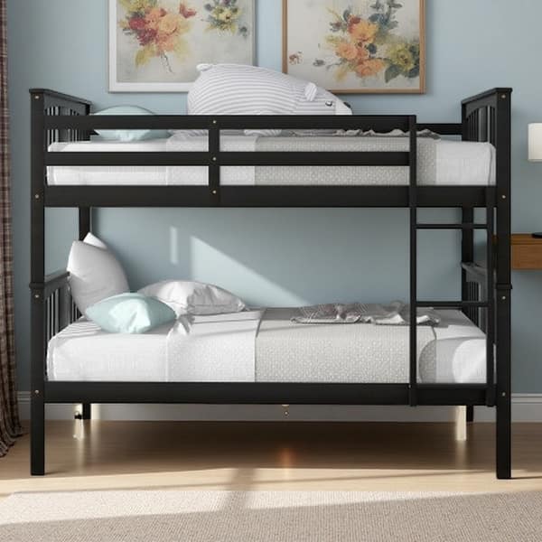 slide 2 of 44, Full over Full Solid Wood Loft-Style Bunk Bed with Ladder, Convertible into Two Beds, Solid Wood Frame for Kids' Bedrooms Espresso