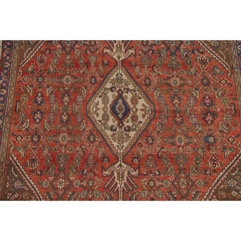 Geometric Hamedan Persian Vintage Area Rug Hand-Knotted Wool Carpet - 6'11"x 10'0"