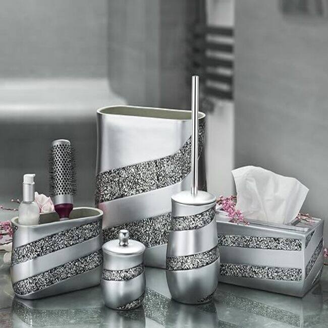 Creative Scents Silver Mosaic Toilet Bowl Brush and Holder Set - Gray
