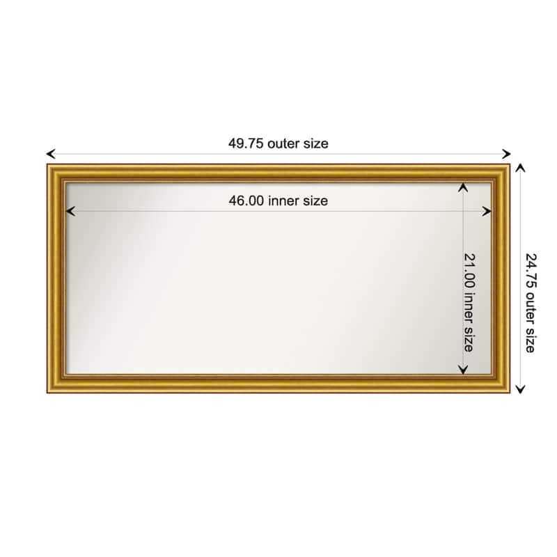 Townhouse Gold Framed Non-Beveled Custom Wall Mirror, Bathroom Vanity Mirror - Outer Size: 49.75 x 24.75