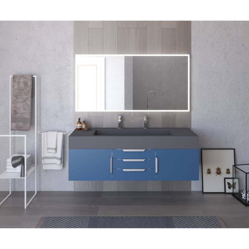 Nile 60" Wall Mounted Bathroom Vanity Set with Gray Solid Surface Top