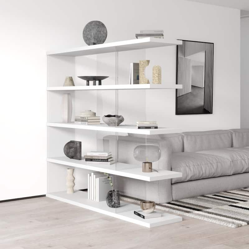 Meble Furniture Gravity Large Freestanding Bookcase - 71" Wide x 66" Tall Modern Open Shelf Storage Unit, Matte Finish