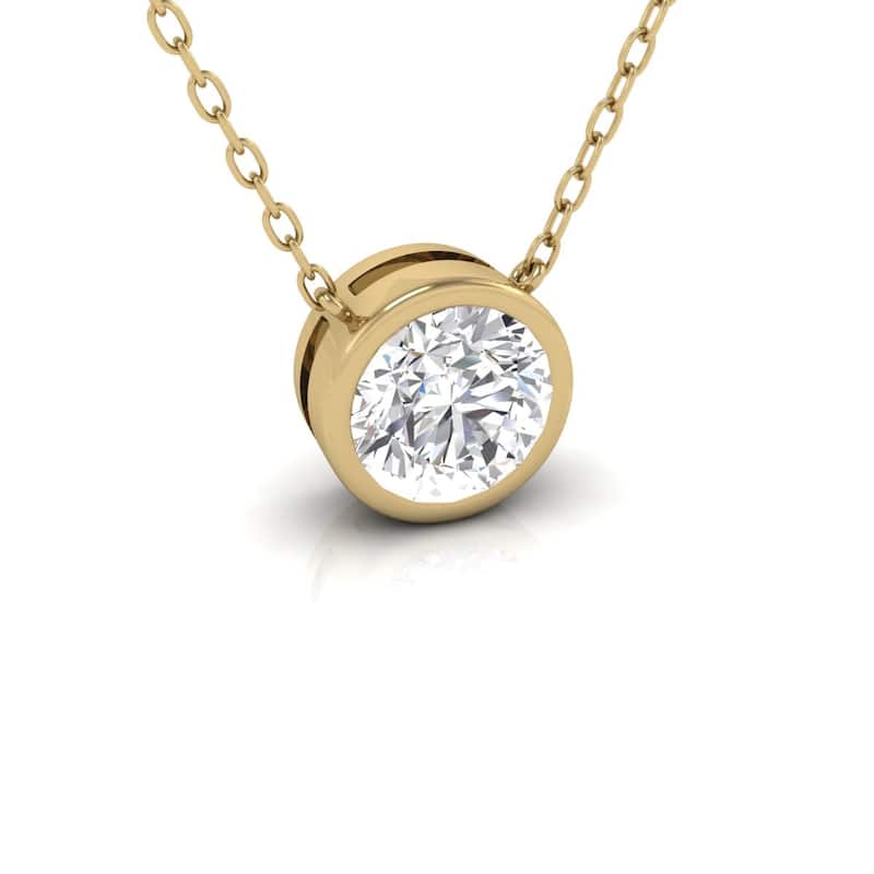 Marquee Lab Grown 1/4 Carat Round Bezel Set Diamond Solitaire Pendant in 14K Yellow Gold