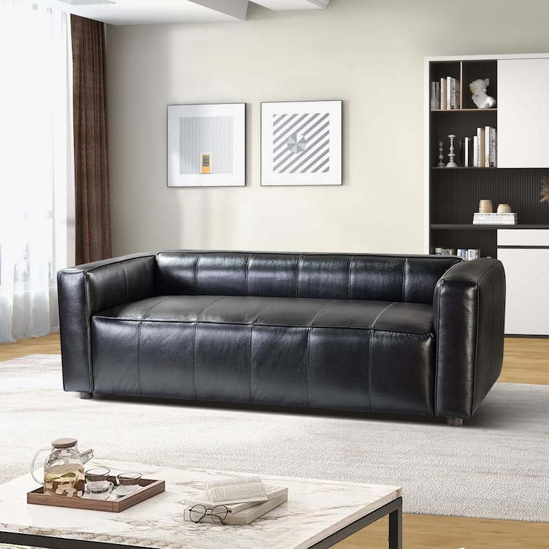 Donia Mid-Century Modern Leather 82" Curved Sofa with Wooden Legs by HULALA HOME
