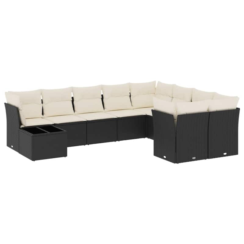 vidaXL Patio Sofa Set with Cushions Outdoor Furniture 10 Piece Poly Rattan - 21.7 x 21.7 x 14.6