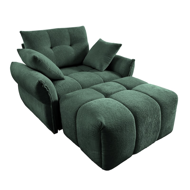 Chenille Ergonomic Lounge Chair with Ottoman, High-Resilience Sponge Cushions and Modular Design