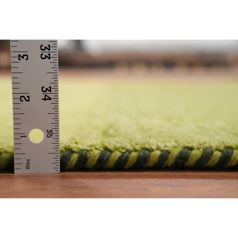 Hand Knotted Oriental 100% Wool Carpet Modern Stripe Green Gabbeh Area Rug - 6' 8'' X 4' 11''