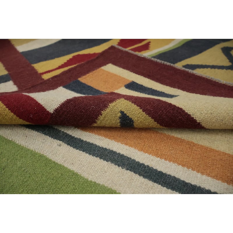 Hand Woven Oriental 100% Wool Carpet Southwestern Modern Multi-Colored Kilim Area Rug - 8' 5'' X 8' 3''
