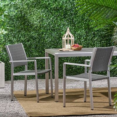 Outdoor Aluminium Dining Chairs Set of 2, All-Weather Armchair Pool Side Chair for Patio, Deck, Garden