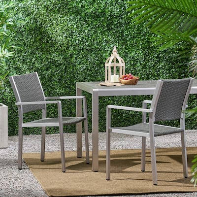 Roomfitters Modern Outdoor Wicker Dining Chairs with Aluminum Frames, Set of 2, Comfortable and Durable Design, Stylish Grey
