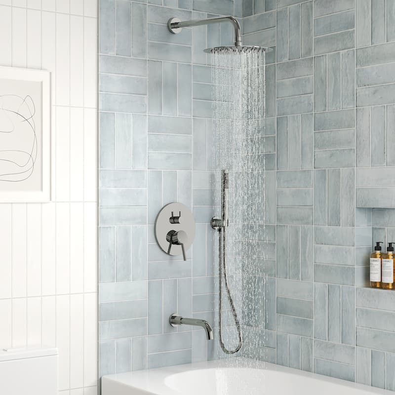 Pressure Balance 3-Functions Shower Head System, 10" Shower Faucet Set with Tub Faucet Spout