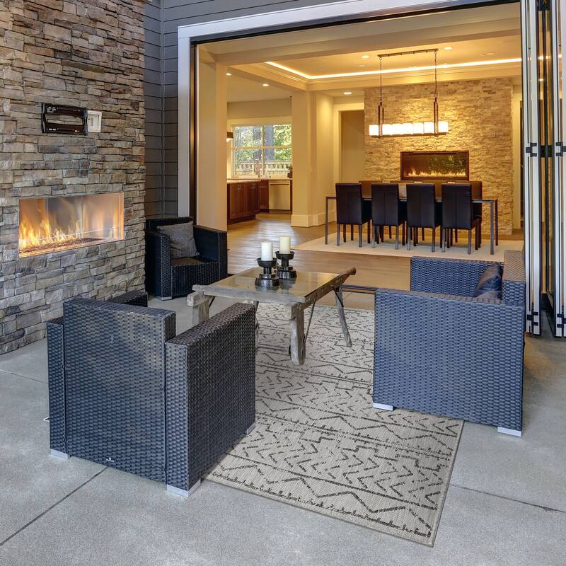 Beverly Rug Dark Grey Trellis Indoor Outdoor Rug, Outside Carpet for Patio, Deck, Porch