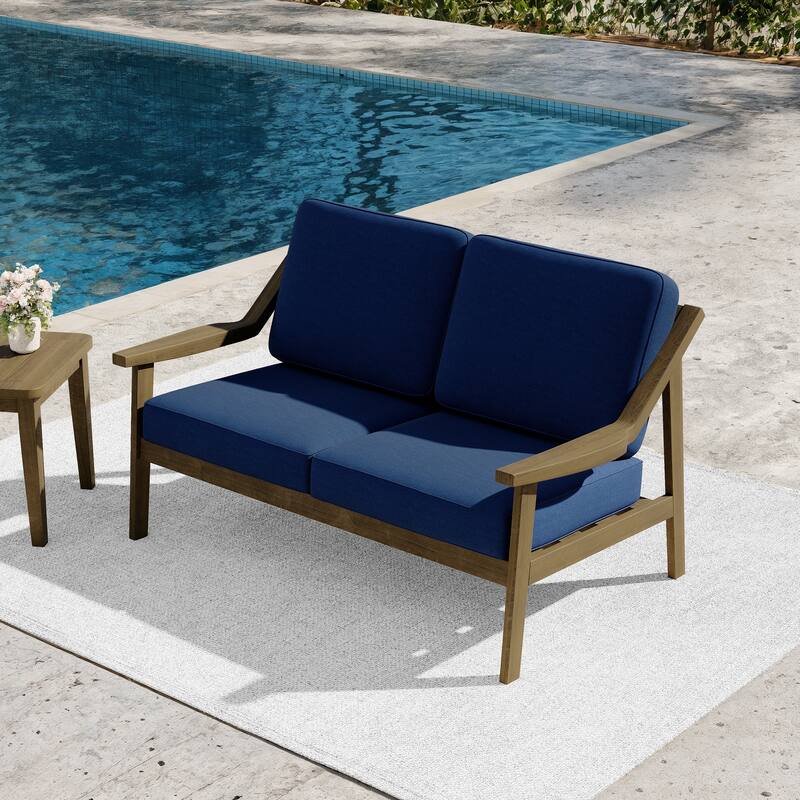 Outdoor Teak Wood Slat Back Patio Loveseat Sofa