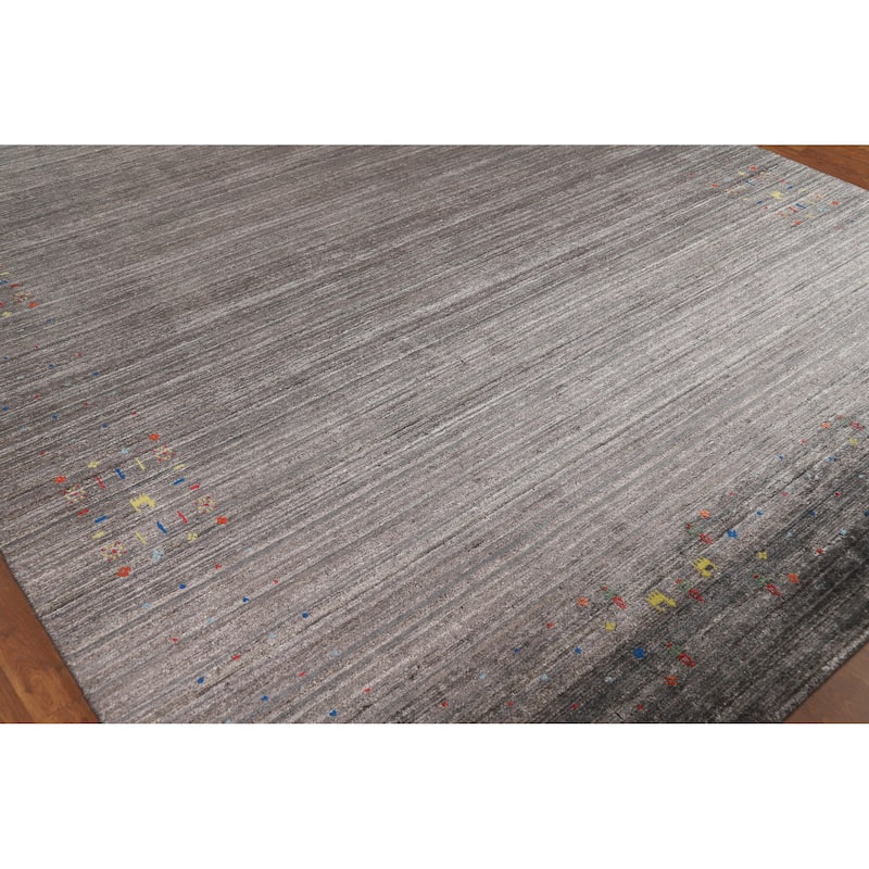 Gray Gabbeh Oriental Area Rug Handmade Silk Carpet - 8'2" x 9'6"