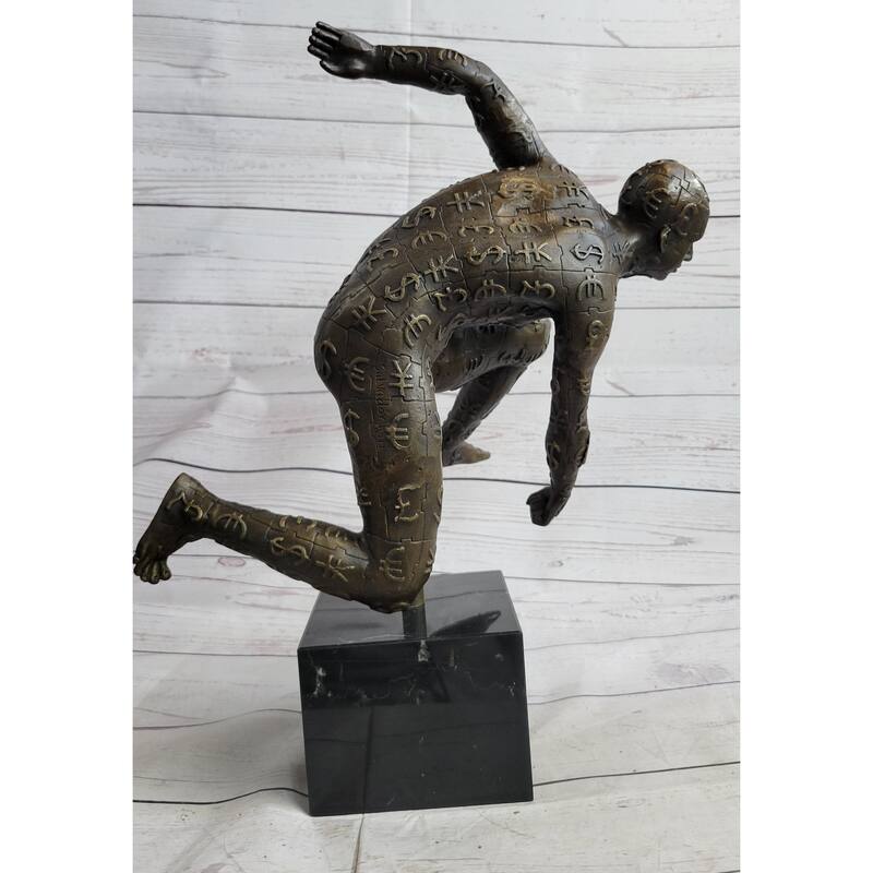 Running For The Money Bronze Metal Sculpture Statue Of Man Covered In Currency Symbols 17 Inches X 17 Inches