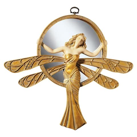 Design Toscano Dragonfly Art Deco Wall Mirror - Antique Gold - A