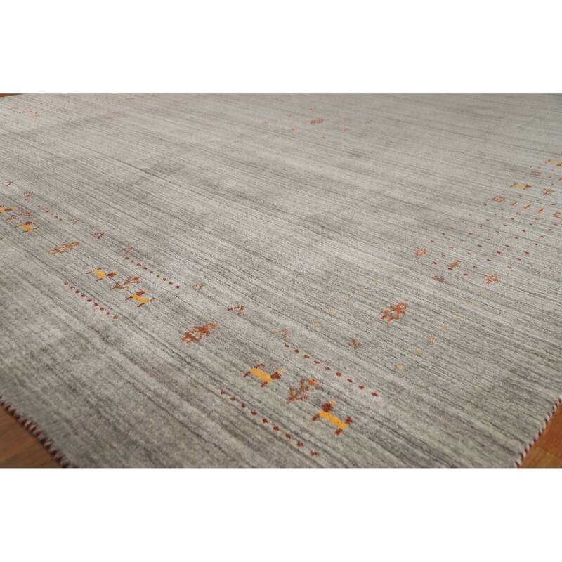 Hand Knotted Oriental 100% Wool Carpet Tribal Animal Pictorial Greys & Charcoal Gabbeh Area Rug - 9' 10'' X 8' 0''