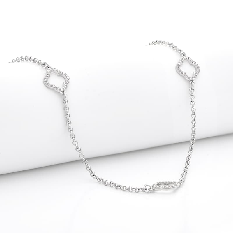Rhodium Open Cubic Zirconia Flower Necklace