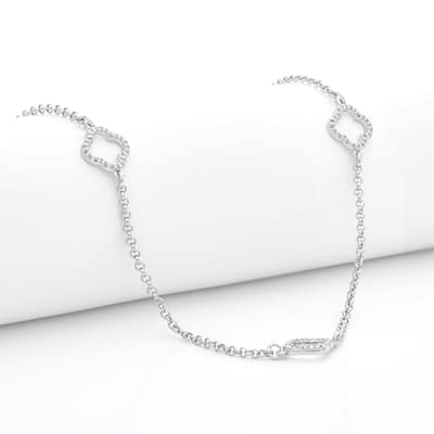 Rhodium Open Cubic Zirconia Flower Necklace