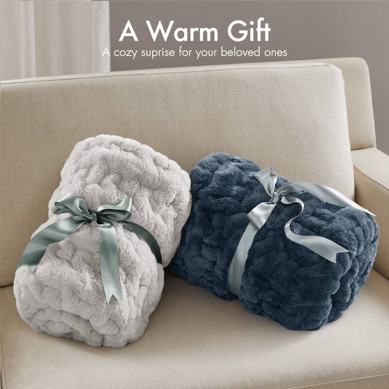 Madison Park Ruched Fur Throw