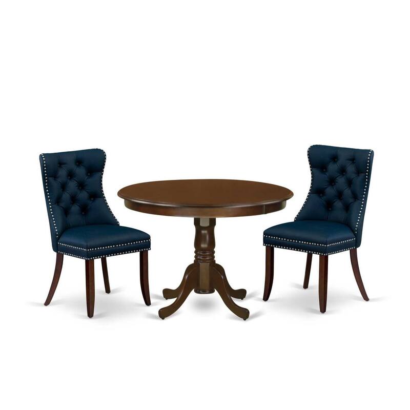 3-Piece Mahogany Finish Solid Wood Top-Round Dining Room Set-Seats 4