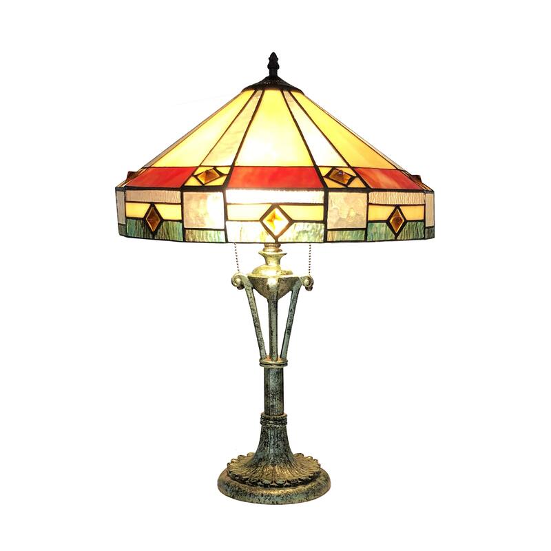 Tiffany Style Mission Design 2-light Textured Black/ Dark Green Table Lamp
