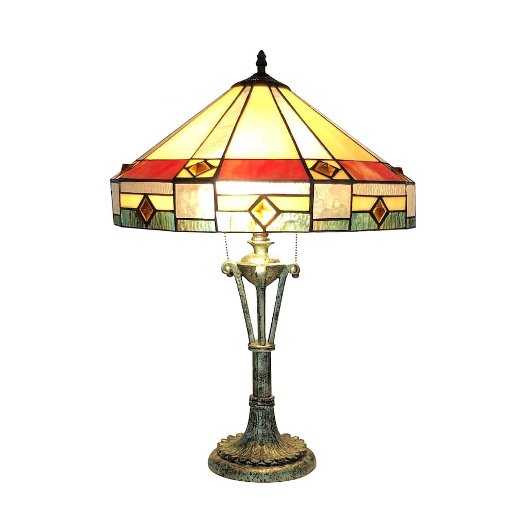Tiffany Style Mission Design 2-light Textured Black/ Dark Green Table Lamp