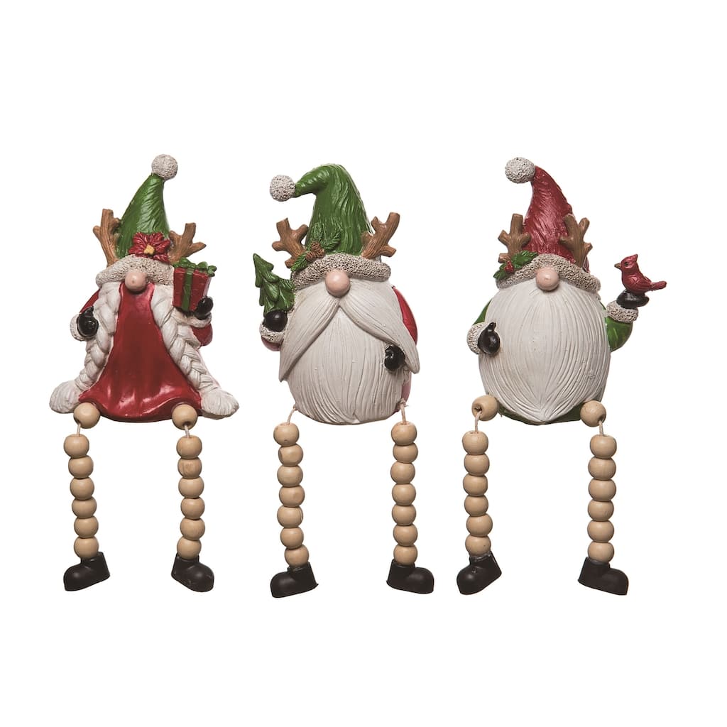 Transpac Christmas Resin Holiday Reindeer Hat Gnome Sitter Set of 3 Christmas Home Decorations