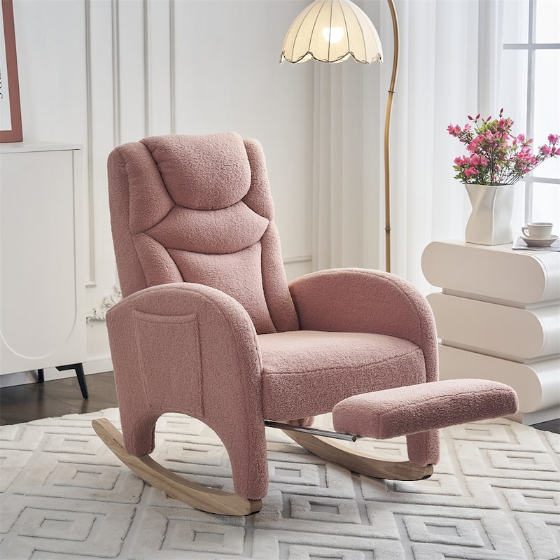 Ergonomic Fabric Nursery Rocking Chair With Adjustable Footrest - Pink-Teddy