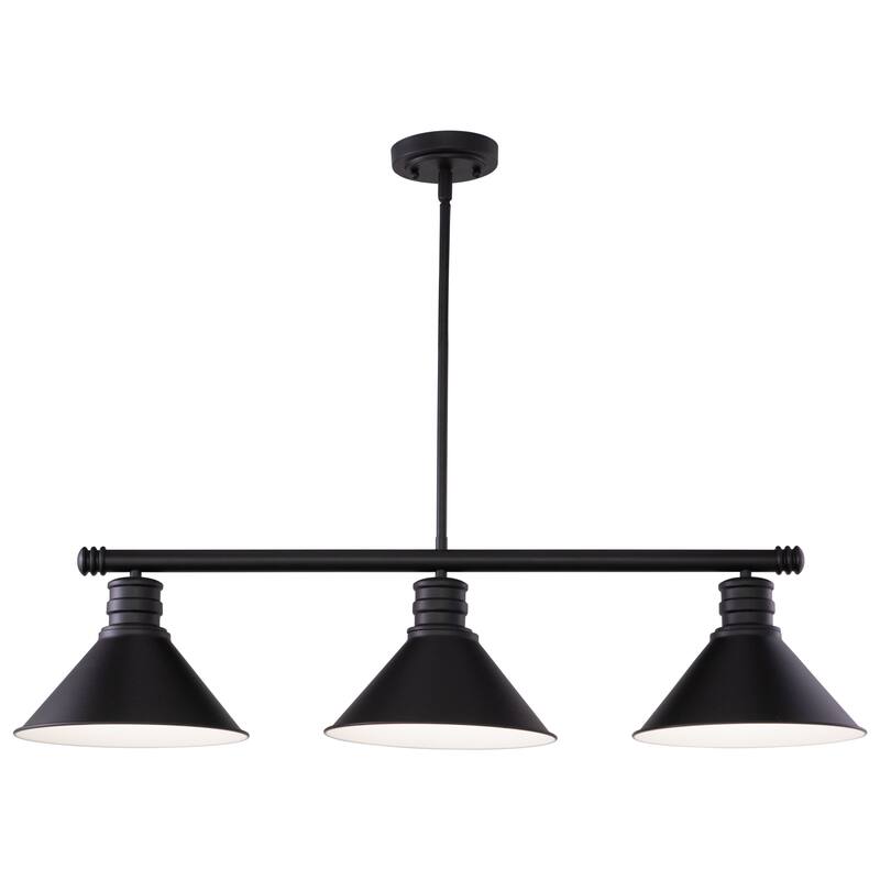 Akron 3L Bronze Farmhouse Linear Chandelier Island Pendant Fixture Pool Table Light - 35.75-in W x 14.25-in H x 9.75-in D