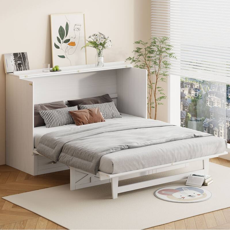 Foldable Murphy Bed with Large Drawers, USB Ports and Outlets