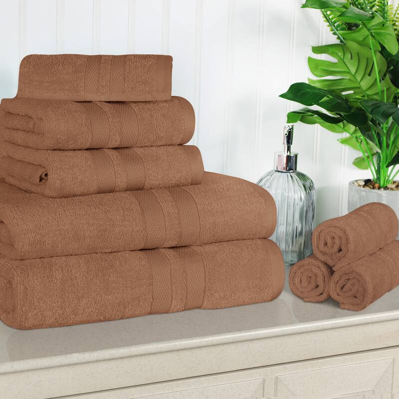 Superior Cotton Quick-Drying 8 Piece Highly Absorbent Towel Set - Chocolate