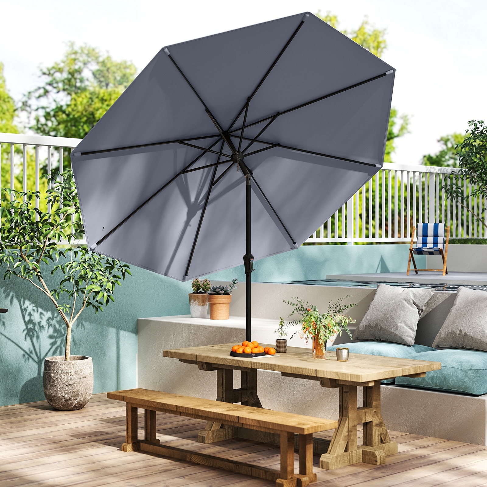 broyhill patio umbrella 9ft with Base and Remote Control, Blue 1.5inch x0.02inch Umbrella ribs Iron Reviews of gazebos and Broyhill