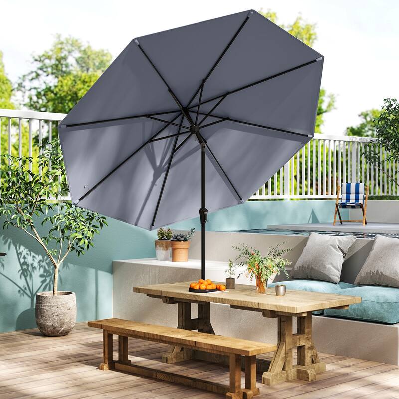 Gymax Patio Umbrella w/Push Button Tilt Crank Handle 8 Sturdy Ribs for