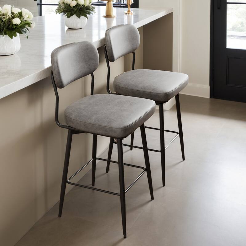 360 ° Rotating Bar Chair Bar Stool bar stools set of 2 piece set with leather cushions and iron brackets, home kitchens - Grey