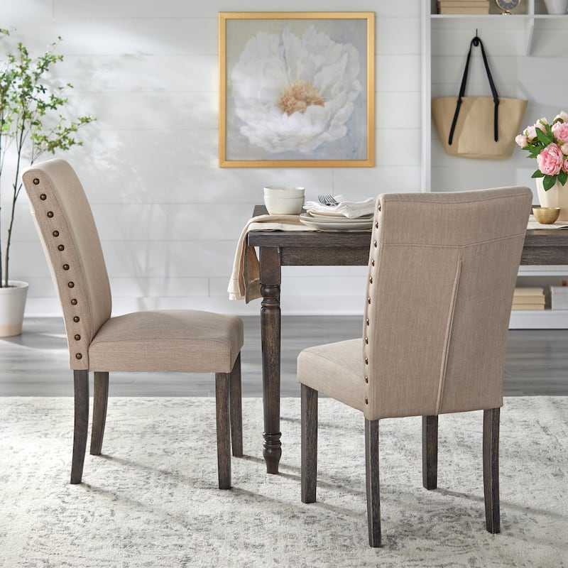Simple Living Burntwood Parson Weathered Grey Upholstered 7-piece Dining Set