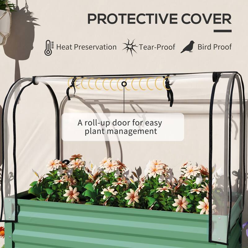 Outsunny Raised Garden Bed with Cover and Storage Shelf, Rectangular Metal Elevated Planter Box